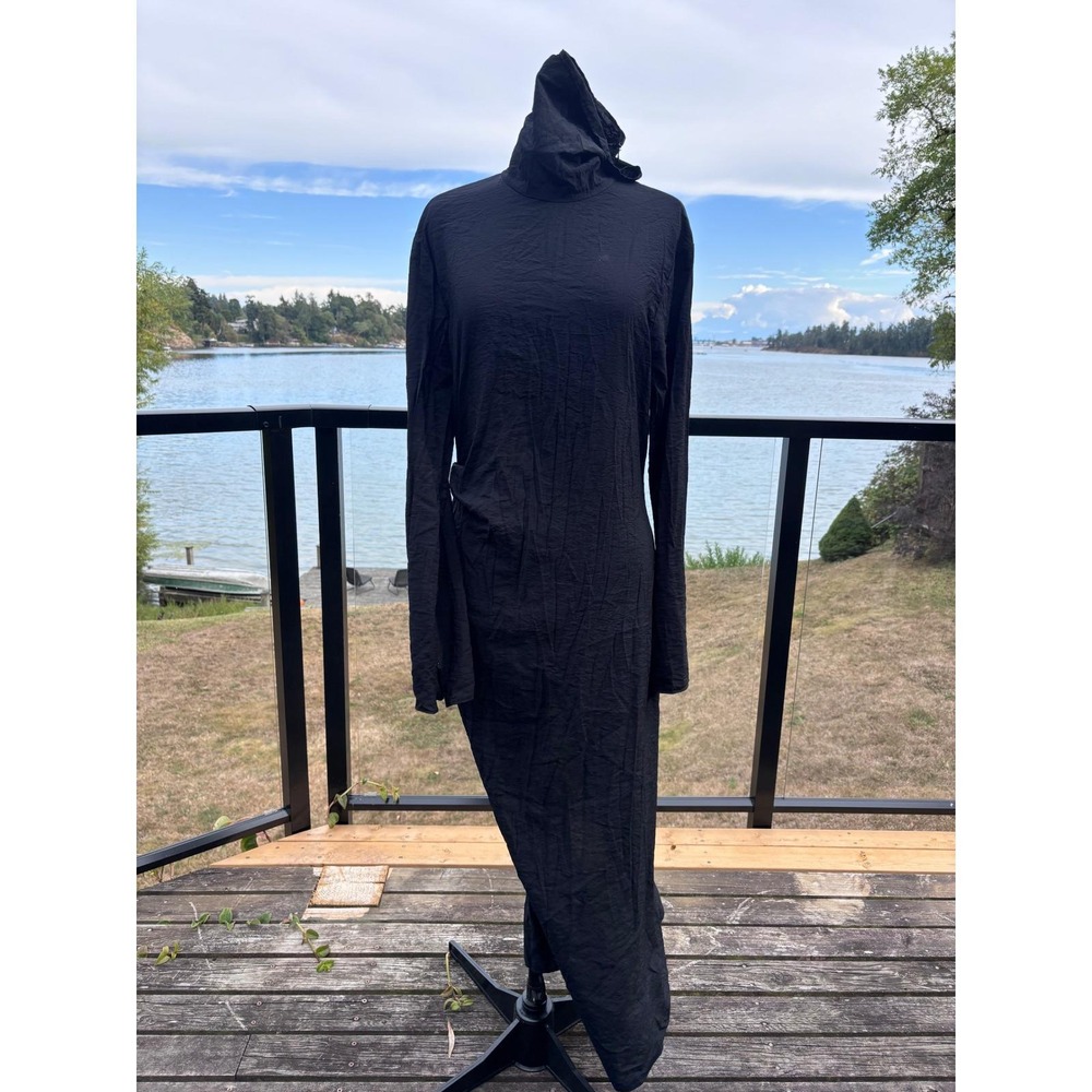 ZARA cowl neck maxi dress women L black ruched whimsigoth zipper slv avant-garde